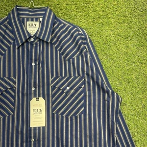 Ely Cattleman Shirt Mens Large Long Sleeve Pearl Snap Western Cowboy Blue NWT - Picture 1 of 13