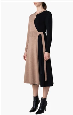 Akris Punto Virgin Wool Knit Colorblock Wrap Midi Dress  Keyhole 12 $1390 - Image 1 of 4