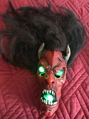 Halloween SATAN's MASK Light Up Rubber Face Covering Beelzebub DEVIL Terror - Image 1 of 4