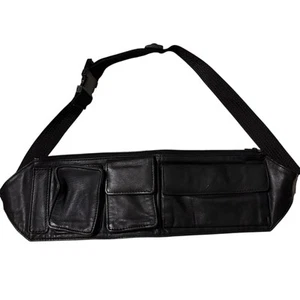Riñonera vintage años 80 cinturón dinero cuero negro varios compartimentos 17x4,5 - Imagen 1 de 8