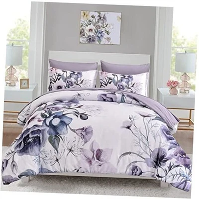  Conjunto de edredom floral 7 peças canteiro de flores em uma bolsa, elegante queen size roxo - Imagem 1 de 4