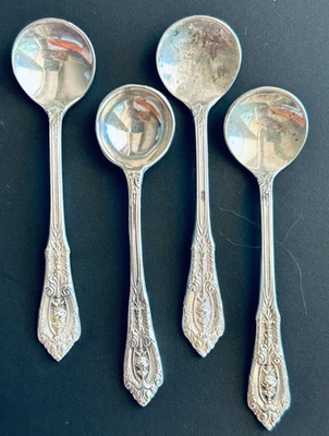 Antique Wallace Sterling Silver Rose Point Salt Spoons 2.5" - Image 1 of 4