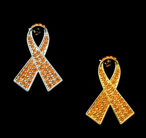 BROCHE DE CONCIENCIA DEL CÁNCER DE RIÑÓN CON ARCO DE CINTA NARANJA CRISTAL - Imagen 1 de 7