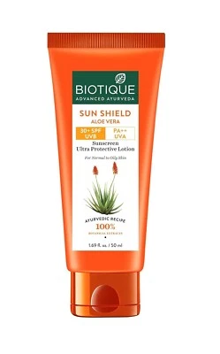Biotique Sun Shield Aloe Vera 30+ SPF Sunscreen Ultra Soothing Lotion, 50ml, - Image 1 of 4