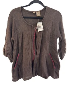 Y2K vintage BKE sweater buckle Brown Knit Acrylic Cardigan Sweater With Pink Acc - Picture 1 of 4