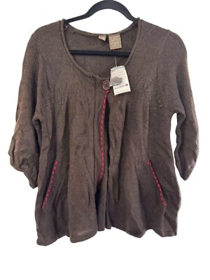 Y2K Vintage BKE Suéter Hebilla Marrón Tejido Acrílico Cárdigan Suéter Con Rosa Acc Foto 1 de 4