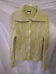 Womens J Crew Size L Wool Rabbit Cashmere Cable Collared Cardigan Sweater Green - Picture 1 of 6