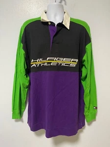 VTG y2k Tommy Hilfiger Athletics long Collared shirt 2xL Joker Green Purple XXL - Picture 1 of 18