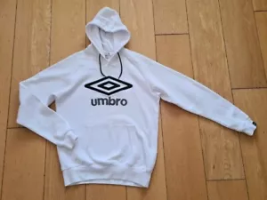 Mens Umbro White Hoodie Embroidered Medium Jumper Pullover Logo Training Top - Picture 1 of 14