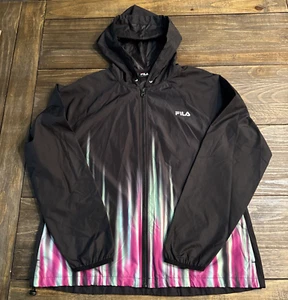 Fila Sport Womens Hood Jacket Black Green Pink Long Sleeve Zipper Lightweight L - Picture 1 of 20