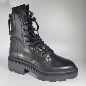 ASH Madness Moto Combat Boots Black Leather Block Heel Size 40 Ret $345 NWT - Picture 1 of 12