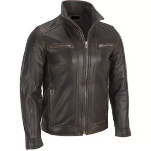 Chaqueta de cuero de vaca genuino de cuero con remaches negra para hombre - Imagen 1 de 4