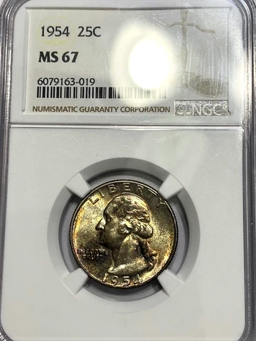 1954 Washington Silver Quarter, NGC MS67 GEM with Great Toning, VALUED at $250 Cover