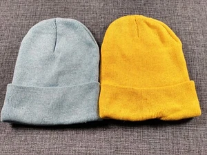 Strick Winter Beanie Mütze Outdoor (himmelblau + gelb) - Bild 1 von 2