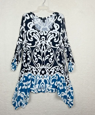 Blusa Grace Elements para mujer 2X mezcla de rayón verde azulado blanco geométrico Foto 1 de 4