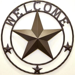 Rustic Western Metal Circle Welcome Star Wall Art Hanging Decor Sign Plaque Gift - Picture 1 of 10