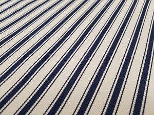 Vintage Deck Stripe Navy & Cream French Ticking Cotton Fabric Curtains