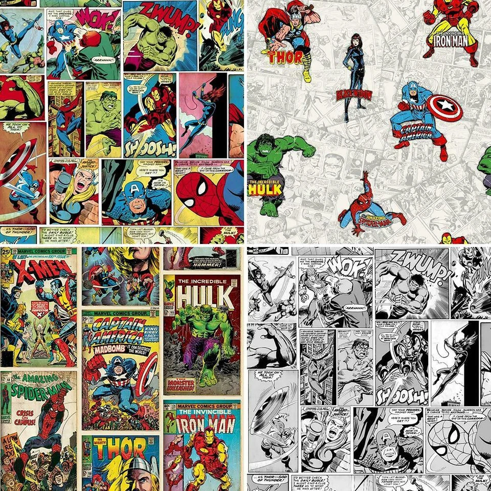 Marvel Comic Book Strip Wallpaper Hulk Avengers Spiderman Multicoloured — 第 1/1 张图片
