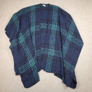Woolrich Blanket Wrap Cape Poncho O/S Blue Green Plaid Oversize Drapey Soft - Picture 1 of 5