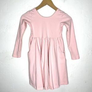 Hanna Andersson Girls 120 US 6-7 Pink Long Sleeve Scoop Neck Ballerina Dress 