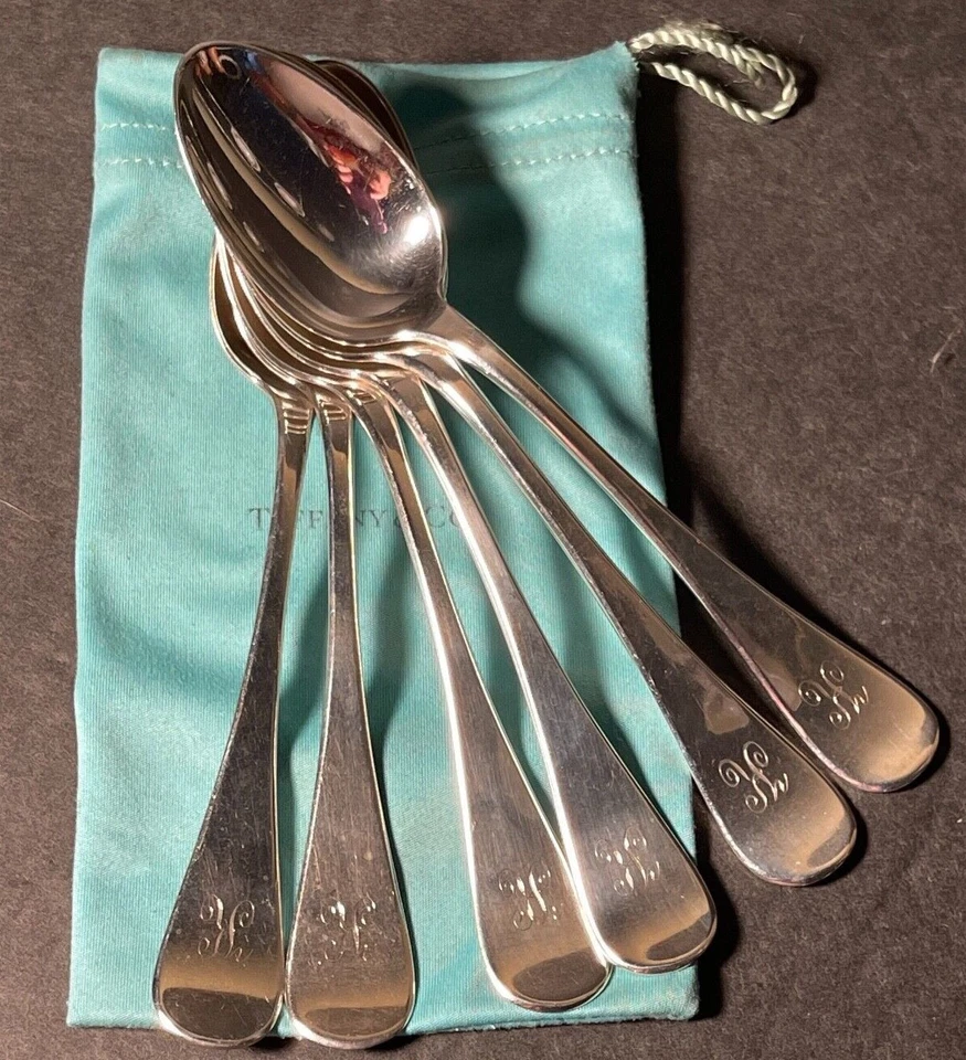 Tiffany & Co. -- Six Sterling Desert Spoons (monogrammed) - Image 1 of 4