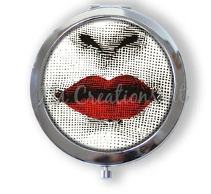 Luscious Red Lips Cosmestic Compact Mirror Keepsake Momento Holiday Gifts - Picture 1 of 4