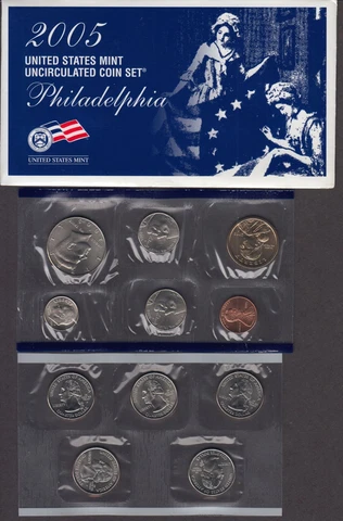 2005 U. S. Mint Set uncirculated P mint only, sets of 5 coins, State quarters Cover