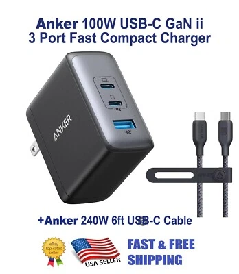 Anker Nano II 100W GaN USB-C Wall Charger 3-Port Adapter, with 6ft 240W cable - Image 1 of 4
