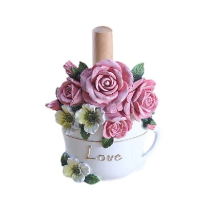 Paper Towel Holder with Flower Basket Decoration, Resin Crafts Display for Ki... - Image 1 of 4