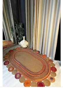 Rug Jute Cotton Oval Shape Hand Braided Area Rug, Bohemian Stylish Rug Carpet - Picture 1 of 5