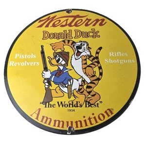 Vintage Western Ammo Firearms Sign - Duck Gun Shop Porcelain Gas Pump Sign - Picture 1 of 14