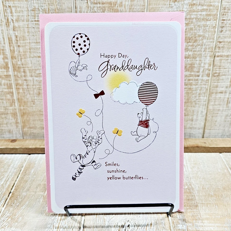 Hallmark Birthday Greeting Card For Granddaughter Winnie The Pooh Pink Balloons - Image 1 of 4
