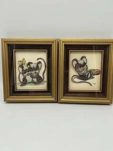 2  Vintage Adorable Mouse 3D Paper Framed Pictures Nursery Children Farmhouse EX - Bild 1 von 16