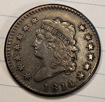 1814 Crosslet 4 Classic Head Large Cent Coin- Details- Cleaned. Amazing Detail ! - Image 1 of 4