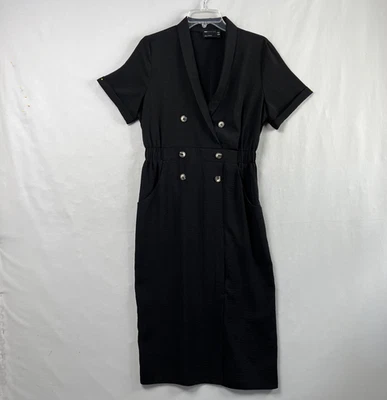Asos Dress size 6 Midi Black Double Breasted  V-neck Pockets Preppy Classic - Image 1 of 4