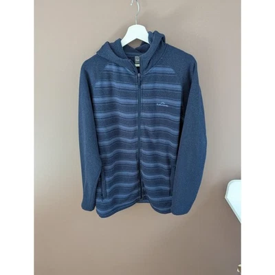 Kathmandu Jacket Mens Large Navy Blue Fleece Full Zip Hooded Striped Outdoor - Image 1 of 4