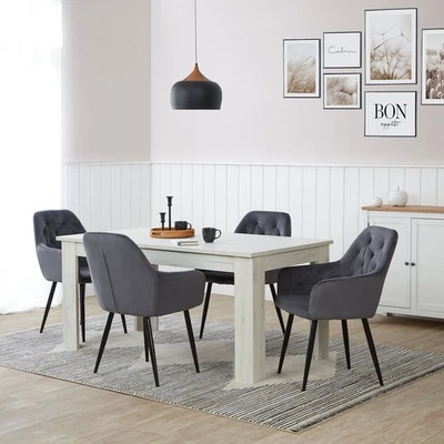 Esstisch Weiß mit 4 Stühlen Ausziehbar Holz massiv Essgruppe Set Homestyle4u - Bild 1 von 4