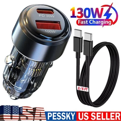 130W Super Fast Phone Car Charger Adapter USB Type C For iPhone Samsung Android - Image 1 of 4