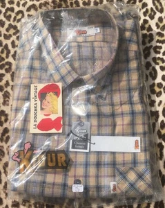 FRENCH KIDUR 1960s MEN LONG WORK SHIRT~PLAID COTTON~ MADE IN FRANCE ~NEW&TAG~2XL - Picture 1 of 16