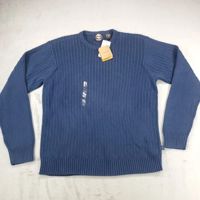 Suéter masculino Timberland azul gola redonda malha canelada pesada tamanho grande 100% algodão - Imagem 1 de 4