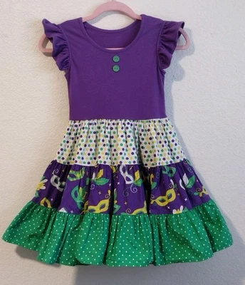 Vestido Eleanor Rose Mardi Gras Niñas Rhonda Talla 7 8 Púrpura Verde Máscaras Lunares 7-8  Foto 1 de 4