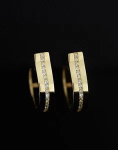 14k Gelb-Weißgold einreihiges Kanal-Set Huggie Hoop Ohrringe - Bild 1 von 4