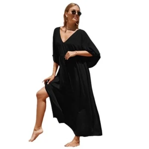 Women Short Sleeve Swimwears Drawstring Beach Bikinis Swimsuit Cover Up - Picture 1 of 12