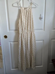 Lucky Brand Seiden Maxikleid geometrisches Muster creme großer Rundhalsausschnitt ärmellos - Bild 1 von 18