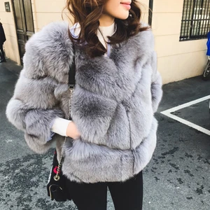 Cappotto giacca pelliccia di volpe allevamento artificiale moda donna 3 file cappotto corto ragazza - Foto 1 di 30