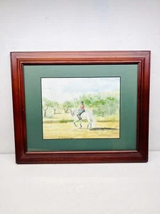 Quadro acquerello originale donna cavaliere firmato cornice arte equestre 17x14 - Foto 1 di 12