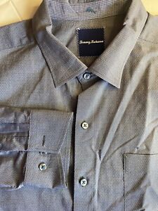 Men's Tommy Bahama Gray Pin Spot Cotton Long Sleeve Dress Shirt- Size XL- MINT