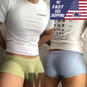 Men's Sexy Underwear Underpants Low waist Briefs U Pouch Striped Boxers Shorts - Picture 1 of 13