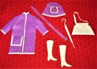 Fits Vintage Barbie -- Maddie Mod Fashion Purple Raincoat Hat Umbrella Belt Lot