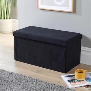 Otomana de almacenamiento tela de pana negra grande plegable muebles sólidos que ahorran espacio - Imagen 1 de 7